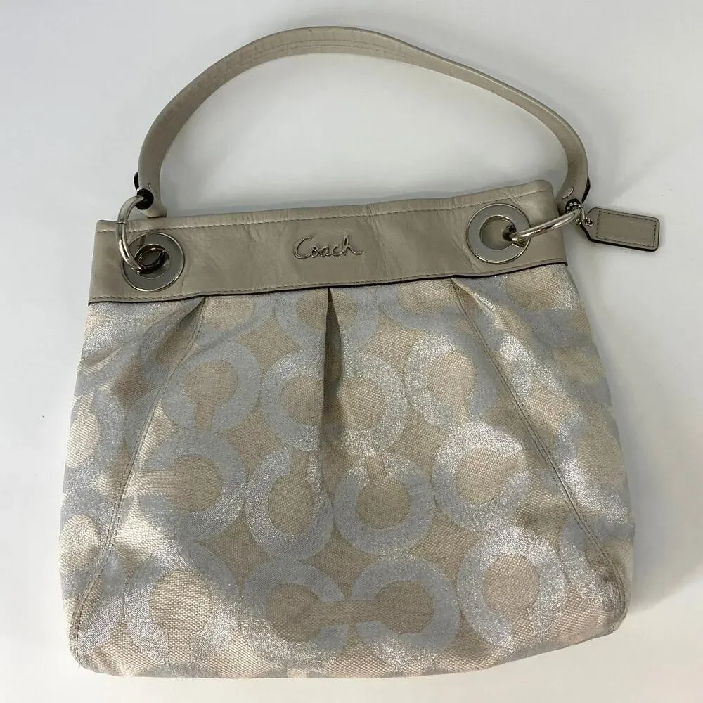 Coach 21021E Canvas silver signature print small shoulder bag ASIS